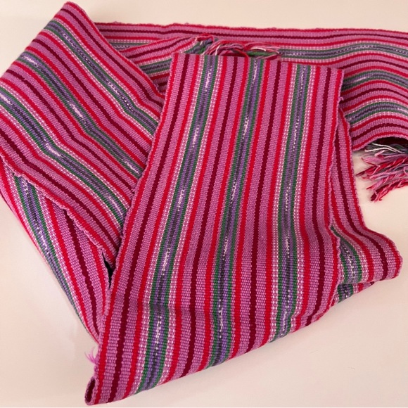 Vintage Boho Magenta Hand Woven Mexican Serape Wrap western Festival sash belt